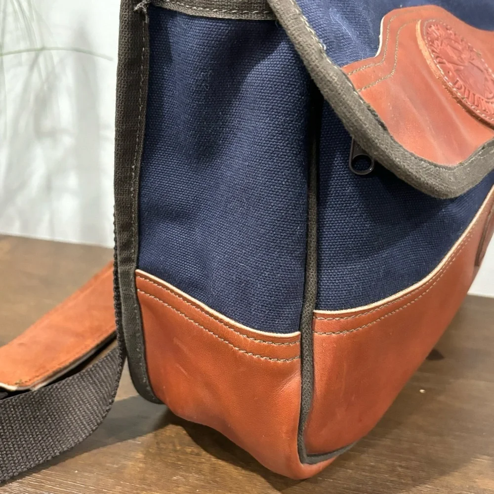 Duluth Pack Field Satchel Blue Canvas Brown Leather Trim Messenger Crossbody